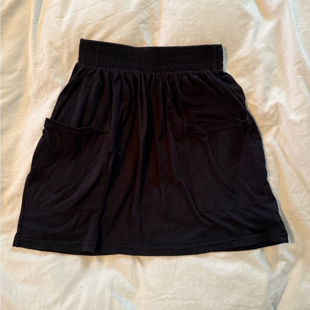 American Apparel Casual Black Elastic-Waist 100% Cotton Pocket Skirt, made in US